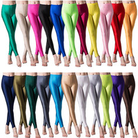 YRRETY błyszczące legginsy damskie cienkie pełne leginsy do kostek spodnie rozciągliwe podstawowe legginsy Casual elastan miękkie wielokolorowe Legging 4